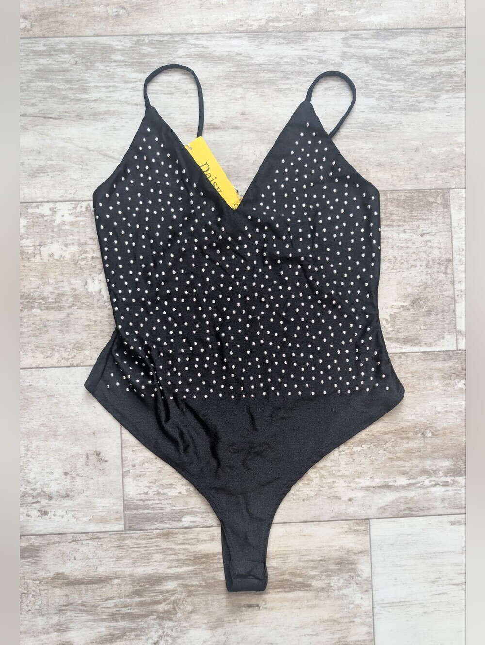 Daisy Black Rhinestone Spangled One-Piece Bodysuit
